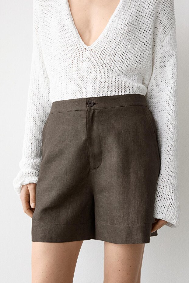 Kısa keten bermuda şort - 2