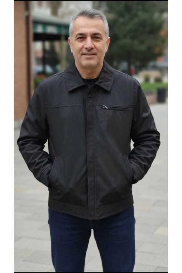 Men's Seasonal Coat with Collar, Zippered Sleeves, and Snap Fasteners