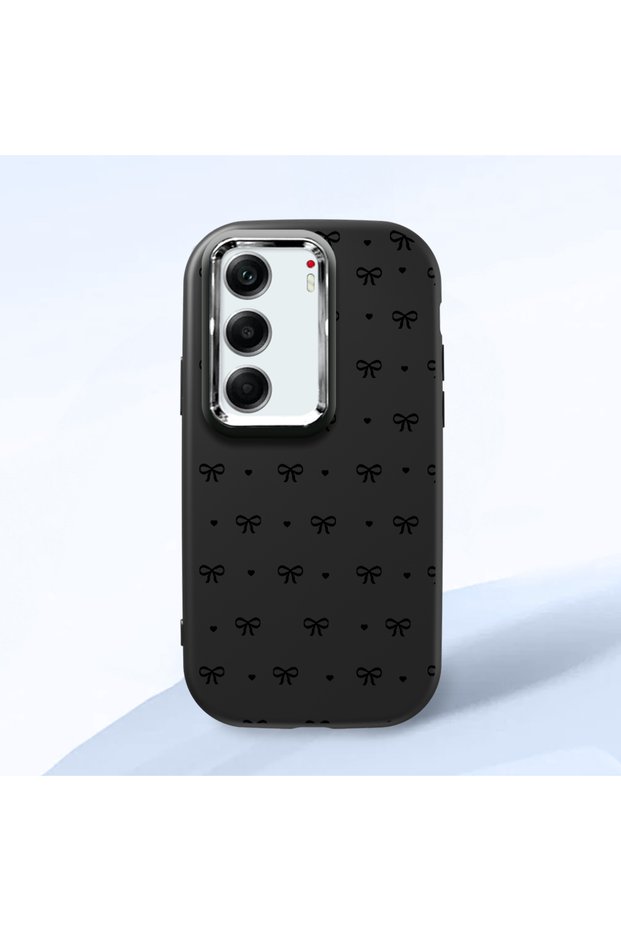 Tecno Camon 40 Compatible Camera Protected Black Soft Silicone Phone Case Bowknot Patterned