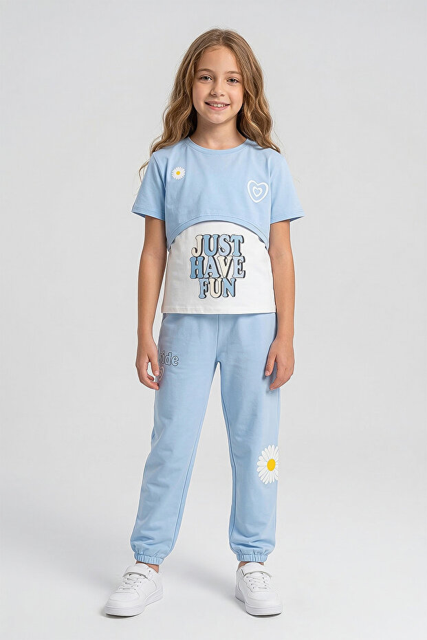 Papatya Printed Layer Look Girls' Three-Piece Set - 26Y 26204