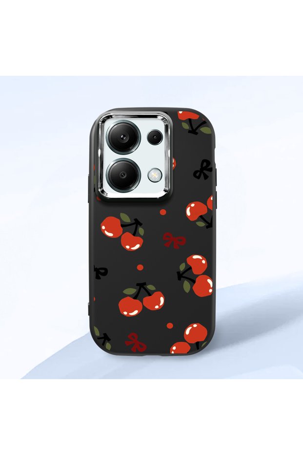 Redmi Note 13 Pro 4g Compatible Camera Protected Black Soft Silicone Phone Case Vişne Patterned
