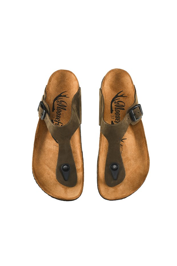 Genuine Leather Khaki Green Women's Slippers