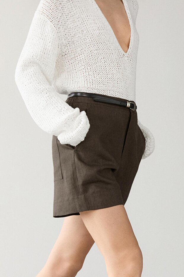 Kısa keten bermuda şort - 4