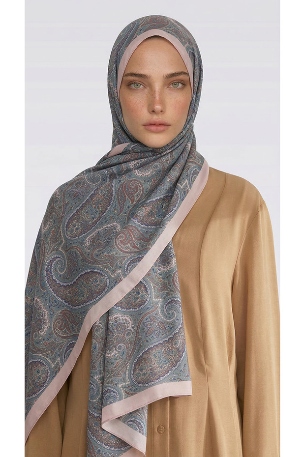Saphi̇ra D Patterned Cotton Shawl - Green / Cream