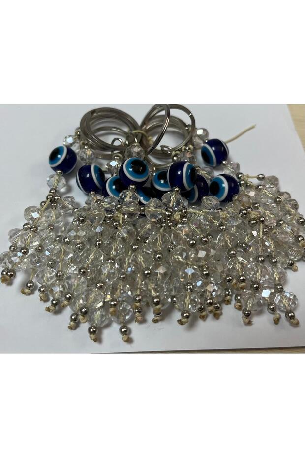 Nazar Beaded Keychain Set of 3-1 Contains Leather Pieces from the Colors in the Image
