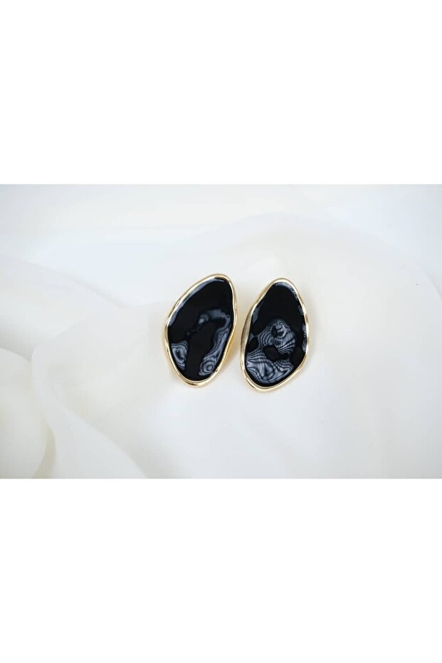 Bkp093 Organic Form Black Earrings (Length 36 mm)