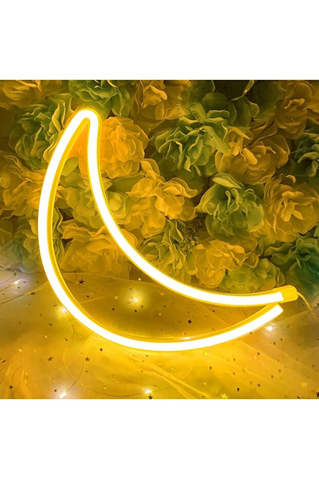 لوحة نيون LED على شكل قمر بقاعدة أكريليك 6 مم، مقاس 20 × 30 سم، لون أصفر، ديكور جداري