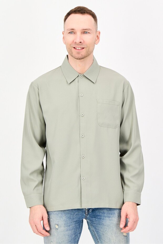 Men Regular Fit Textured Long Sleeve Casual Shirt, Green
