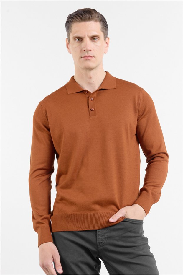 Red Polo Collar Pocketless Comfort Fit Classic Knitwear Sweater 1012255155