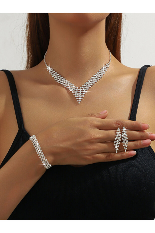 Rhinestone Necklace with Bracelet and Earrings et