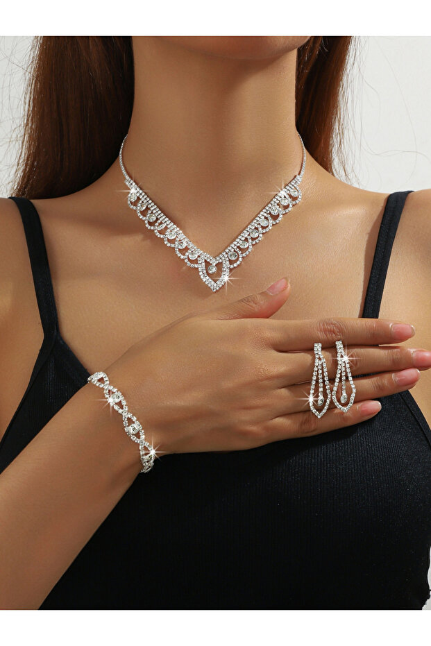 Rhinestone Necklace with Bracelet and Earrings et