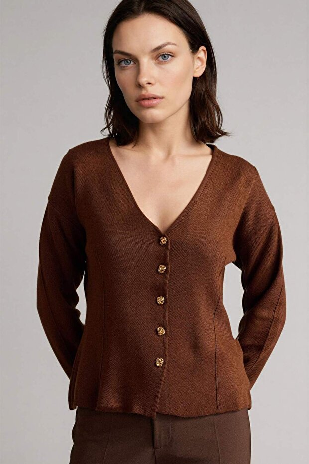 Regular Fit V-Neck Long Sleeve Buttoned Knitwear Cardigan H6379Ax26Sp