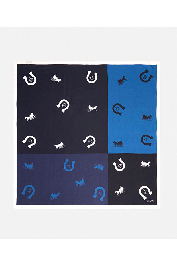 Görsel ve monogram baskılı ipek eşarp - 1