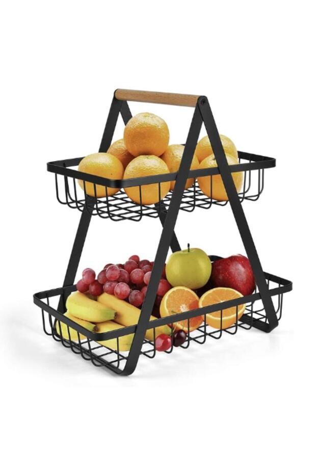 Tier Metal Fruit & Vegetable Basket Stand for Kitchen Counter, Black Wire Storage Organizer Rack