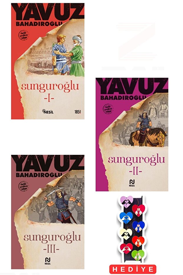 Sunguroğlu 1-2-3-3 Kitap Set-8'li Özel Tasarım Kalp Ayraç Hediyeli