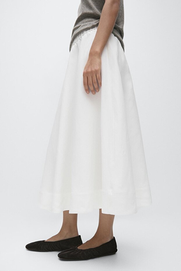 Elastik detaylı dökümlü midi etek - 4