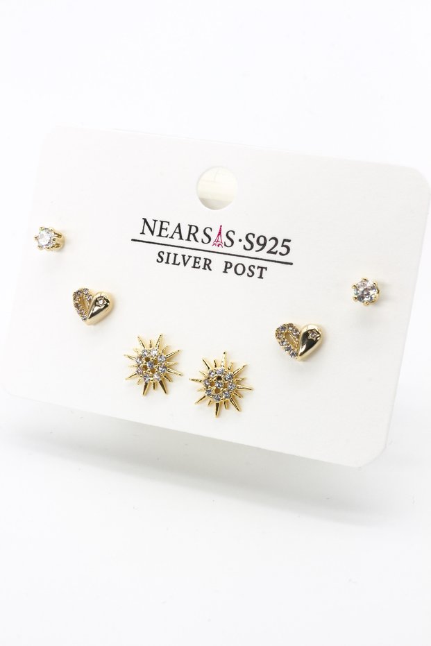 Zircon Stone Set of Six Sun Heart Earrings