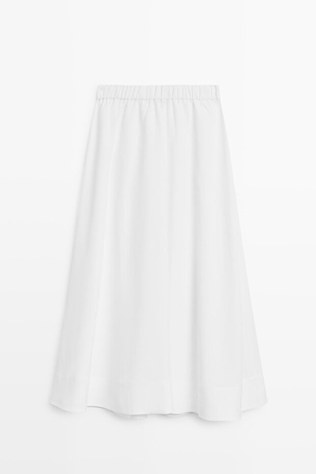 Elastik detaylı dökümlü midi etek - 5