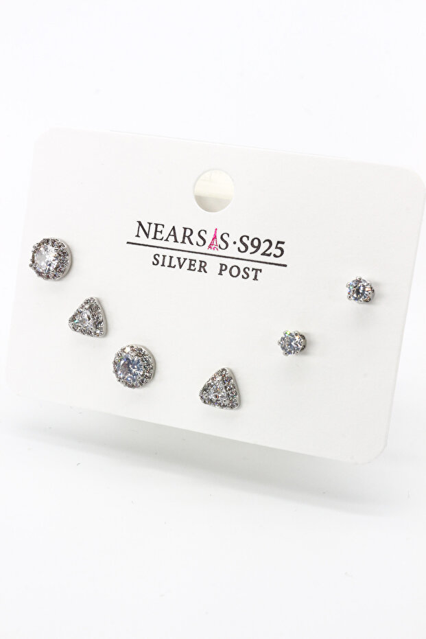 Zircon Stone Six-Piece Set Triangle Oval Stone Earrings