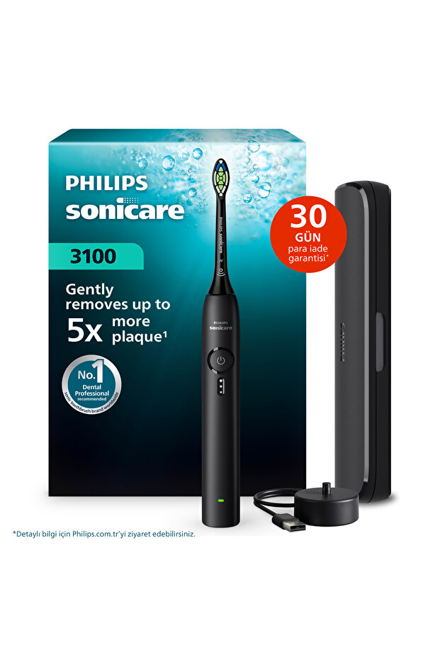 Sonicare 3100 Şarjlı Diş Fırçası Siyah, 14 Gün Şarj , 3 Hız Ayarı, Seyahat Kabı, HX4033/32