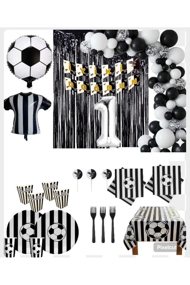 Fans 16 Person Black and White (Bjk) 1 Year Old Birthday Balloon Concept