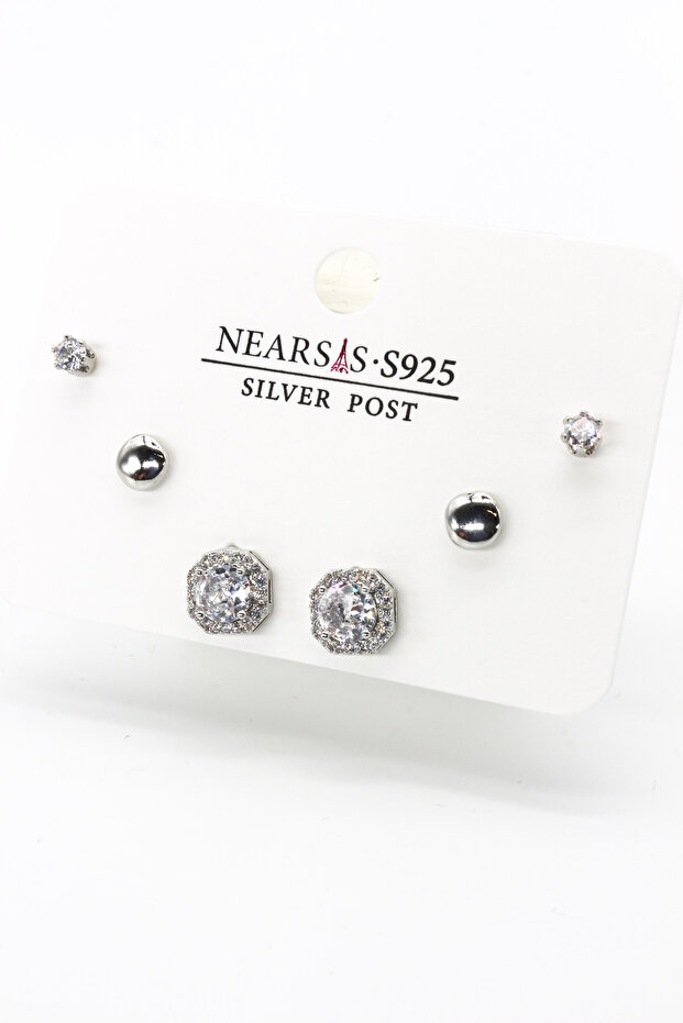 Zircon Stone Set of Six Single Baguette Stone Square Earrings