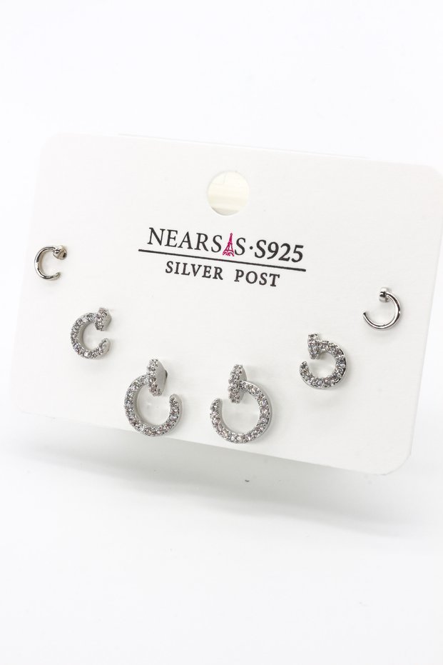 Zircon Stone Set of Six Earrings with Nail Figures