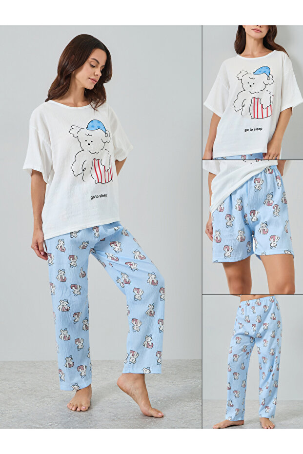 Pack of 3 - Dogs Printed T-Shirt and Shorts with Pyjama Set