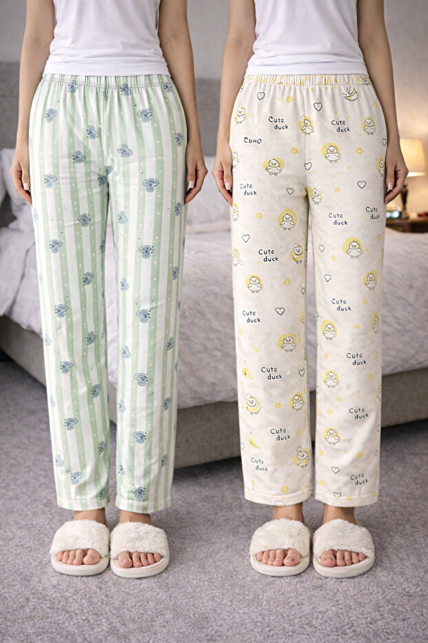 100% Cotton Combed Single Jersey Double Set of 2 Women's Pajama Bottoms