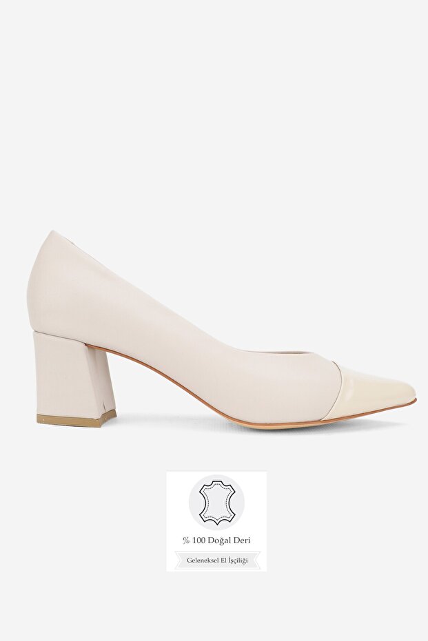 Women's Beige Genuine Leather Classic Shoes with Medium Heels, Size Leather 5-41