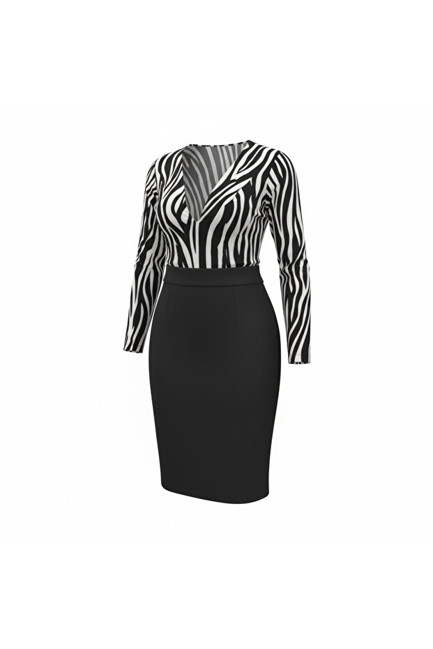 Women's Patterned Dress with Back Zipper Slit