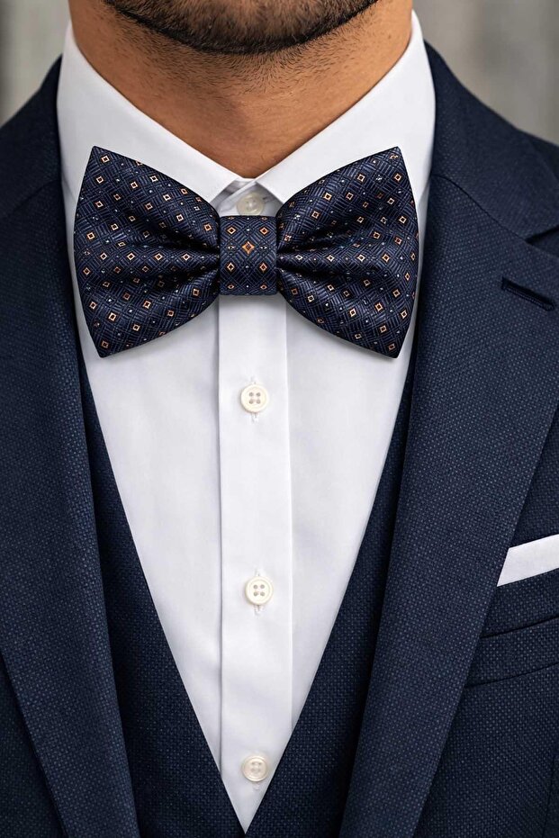 Navy Blue Small Pattern Bow Tie P2026