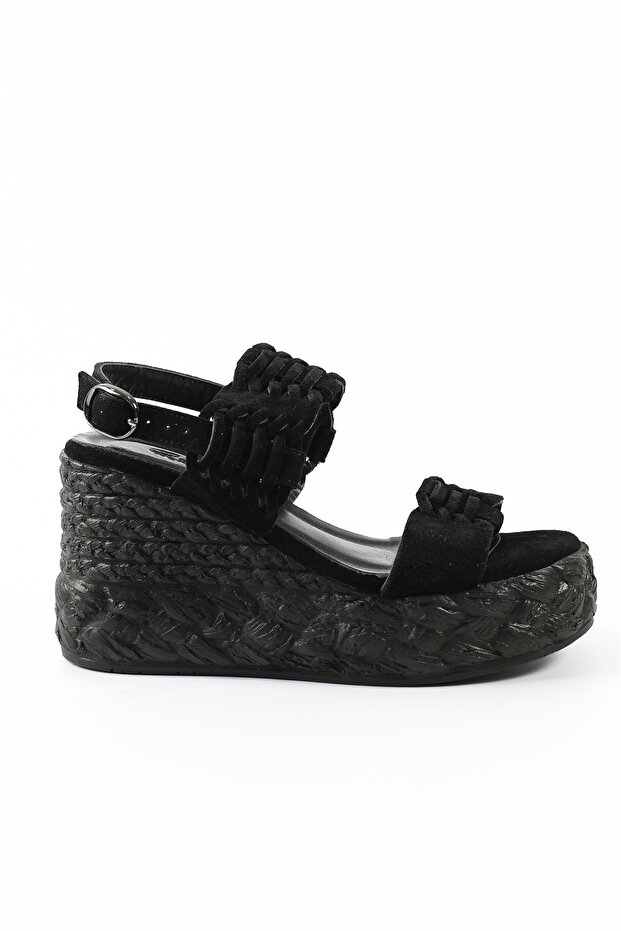 Genuine Suede Leather Black Women's Sandals - Rgn30
