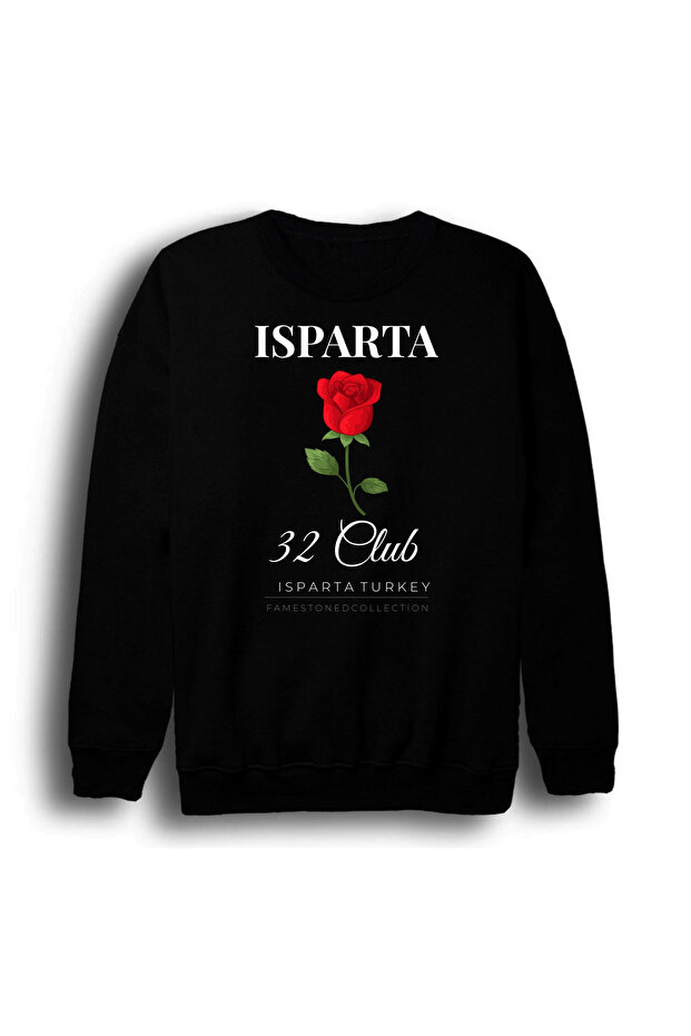 Isparta - 32 - Rose - Lavender - City Printed Unisex 100% Cotton Black Crew Neck Sweatshirt