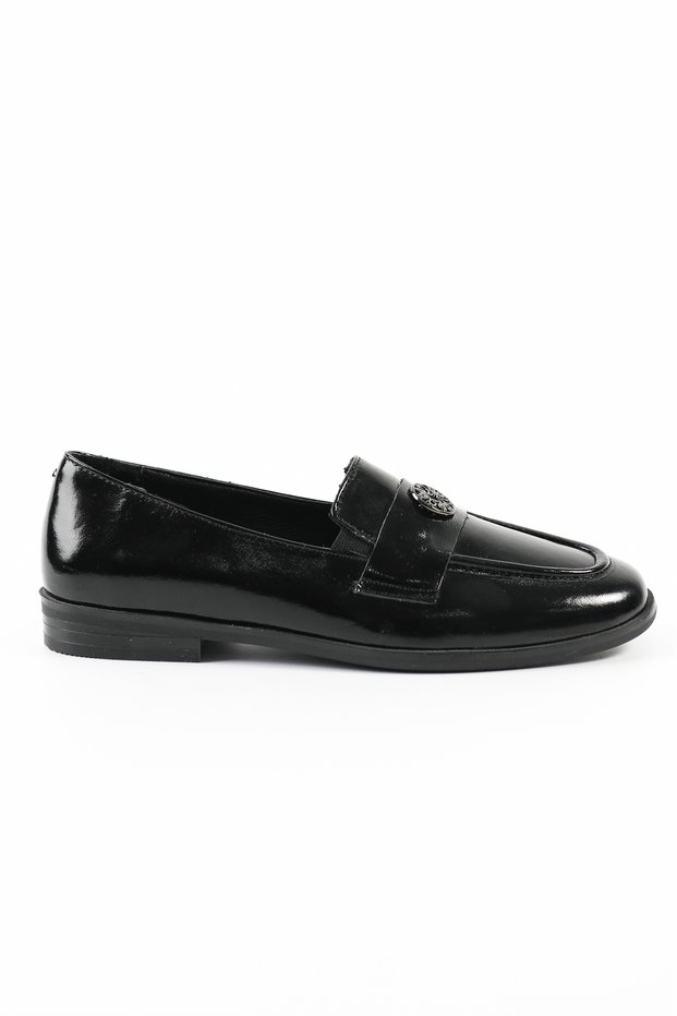 Genuine Patent Leather Leather Black Loafers Women's Shoes - Z206