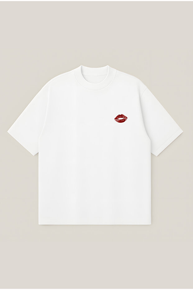 Lip Printed Oversize Boxy Cut Unisex 100% Cotton Printed Tshirt | Streetwear