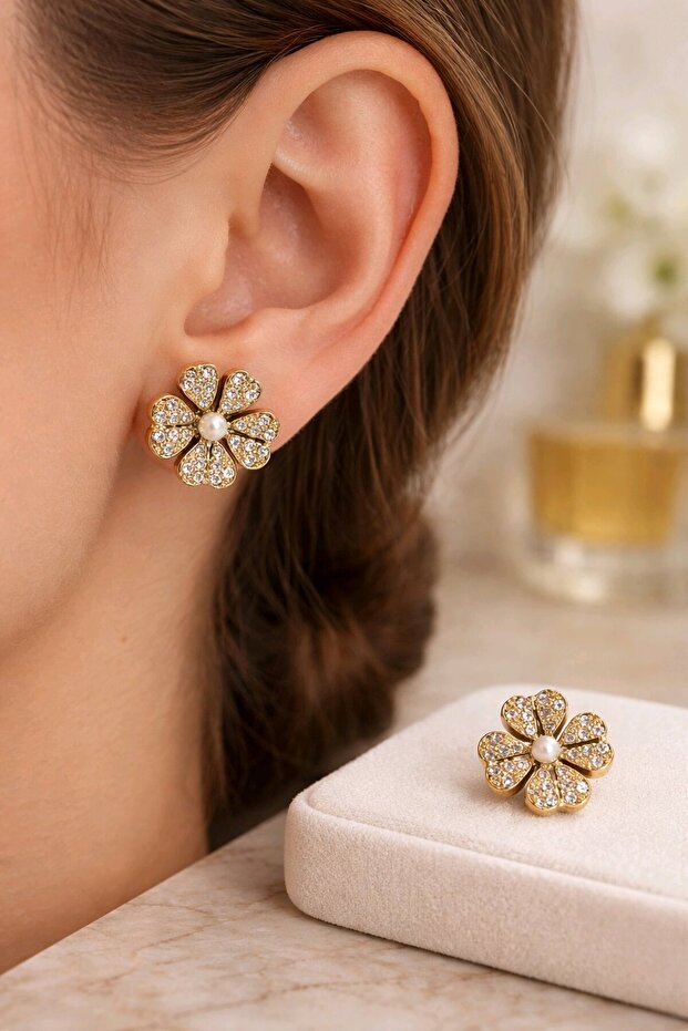 Taşlı Yonca Küpe - 1