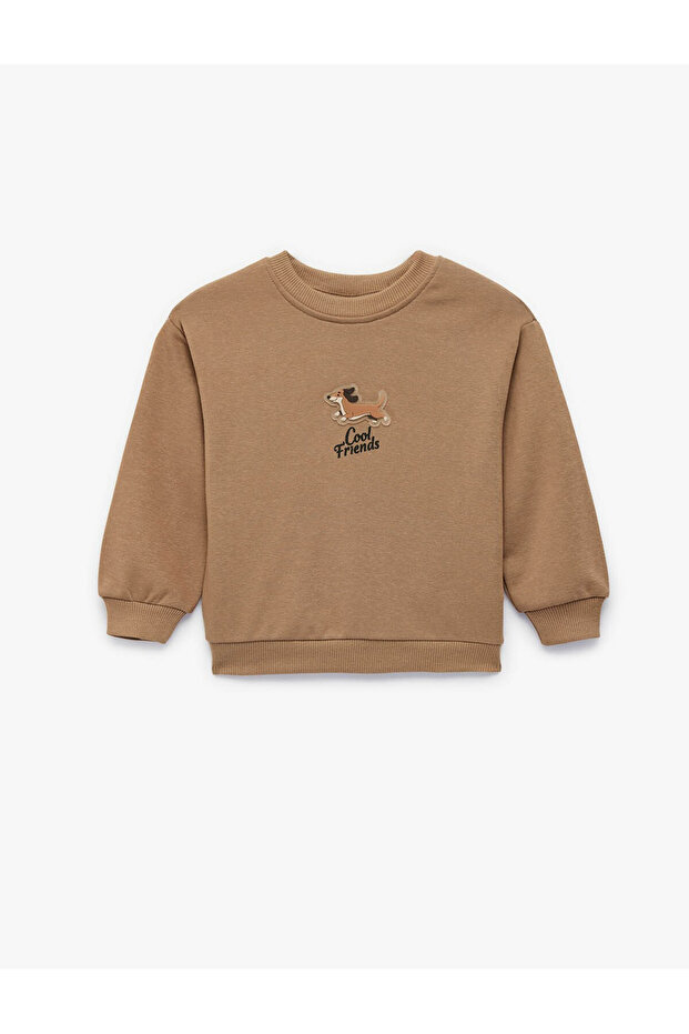 Dog Printed Long Sleeve Crew Neck Sweatshirt