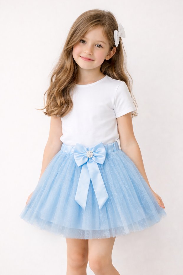 Girl's Baby Blue Tutu Skirt Bow Detail Tulle Skirt April 23 October 29