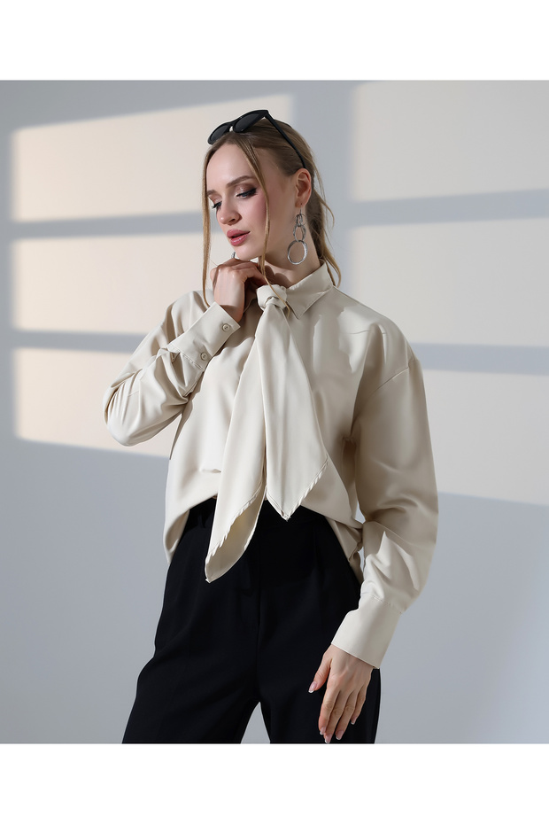 Shirt, Stylish Model with Scarf, Short Shirt