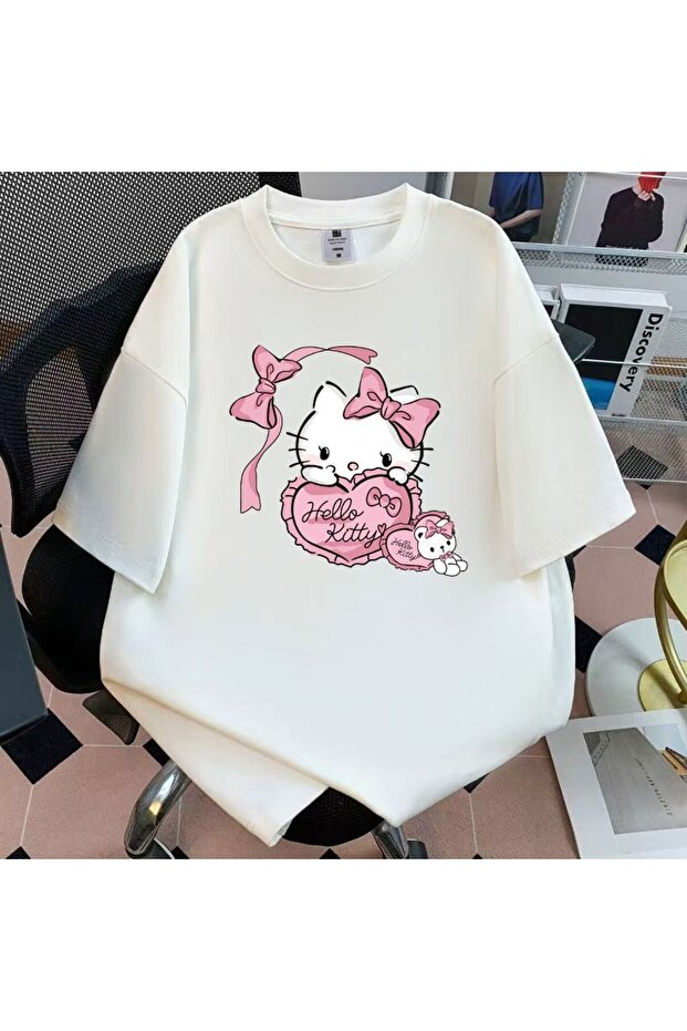 Hello Printed Oversized Women'S/Men's Unisex White Tshirt