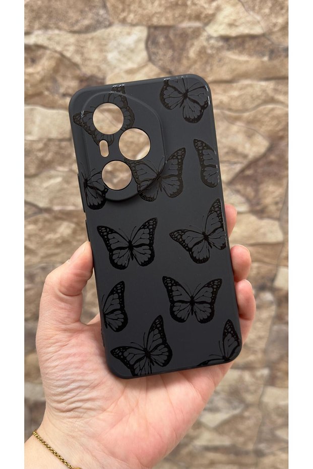 حافظة مطاطية كلاسيكية من السيليكون ماصّ للصدمات متوافقة مع هاتف Honor 400 Pro باللون الأسود من نوع Butterfly منقوش