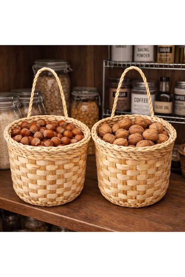 Nuts and Seeds Organizer Natural Wicker Double Basket