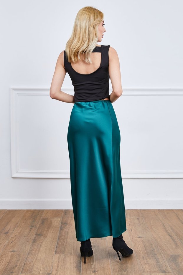 Women's Long Green Elastic Waist Satin Skirt Hijab Skirt