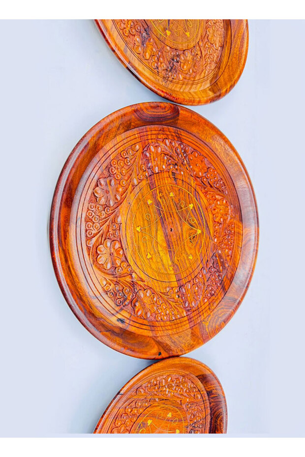 Shesham Wood Plate Set – 3 Piece Handmade Wooden Serving Plates – Sizes 12″, 10″, 8″