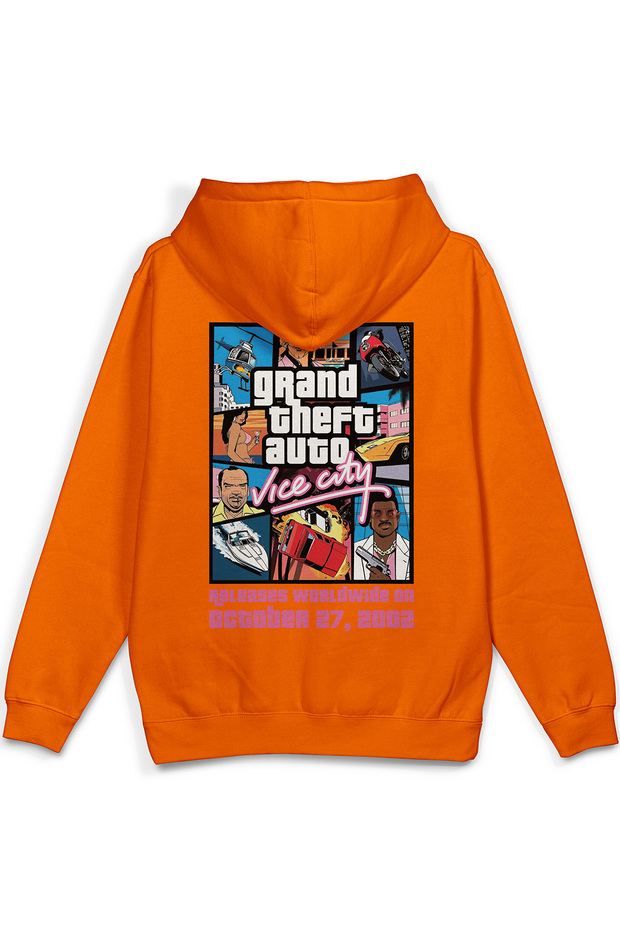 Gta Vice City Sırt Printed Hooded Yarı Oversized Sweatshirt Orange Hoodie 1314