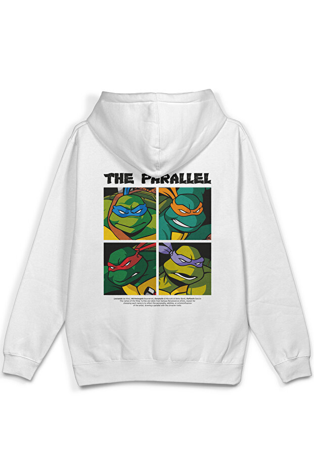 Ninja Sırt Printed Hooded Yarı Oversized Sweatshirt Ekru Hoodie 1302