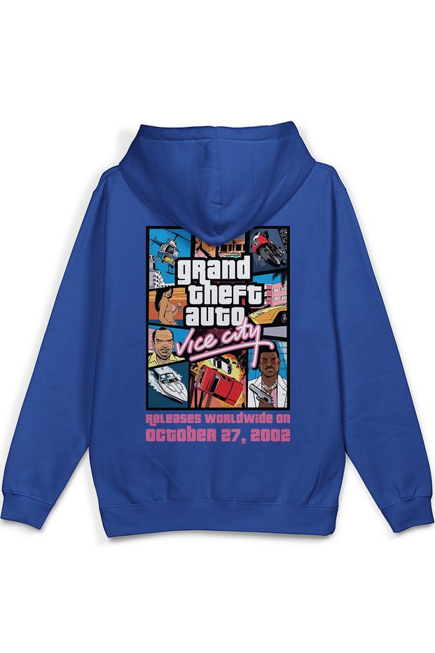 Gta Vice City Sırt Printed Hooded Yarı Oversized Sweatshirt Blue Hoodie 1314
