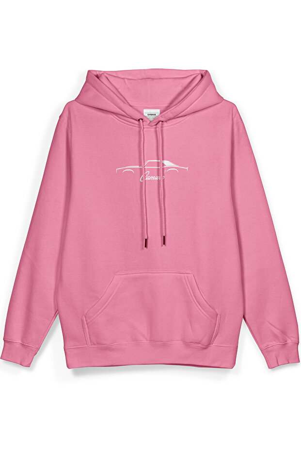 Camaro Classic Car Printed Hooded Semi Oversized Sweatshirt Pink Hoodie 1092