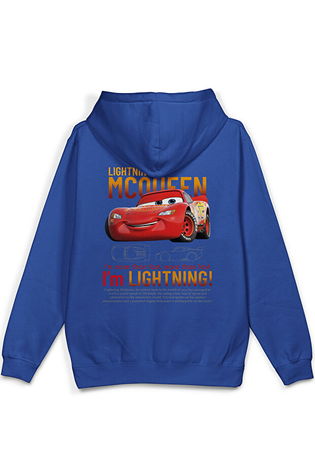 Araba Sırt Printed Hooded Yarı Oversized Sweatshirt Blue Hoodie 1227
